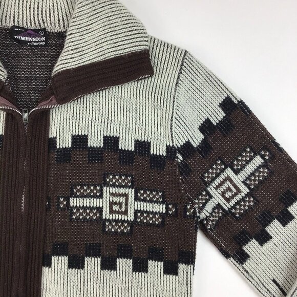 Vintage 70s Women’s Cardigan Sweater L Aztec Print Brown Dimensions Hippie Boho - Picture 8 of 15